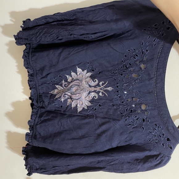 Navy Blue Embroidered Blouse - Picture 2 of 4